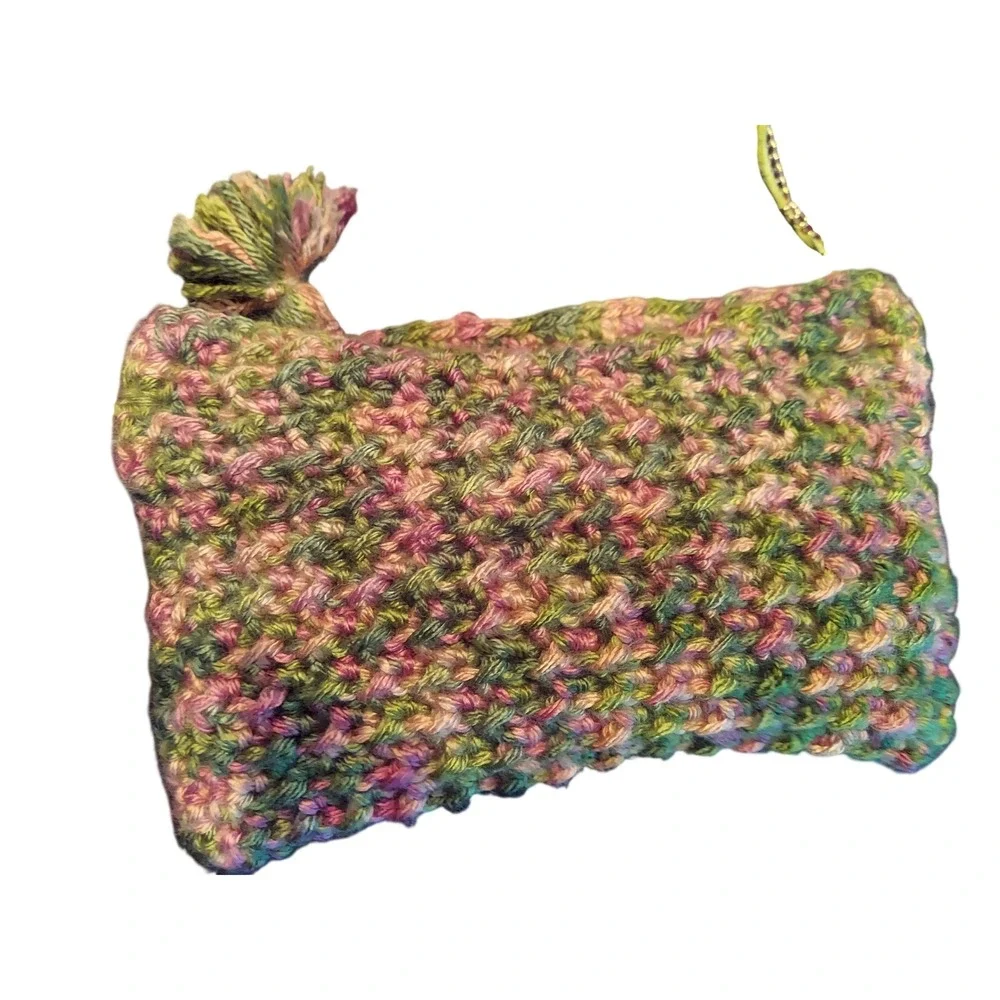 Handmade Crochet Crossbody Bag Multi‎ Color Pink Green Boho Tassel Chain Strap
